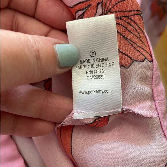 Parker Pink Red Floral Print Silk Blend Pasha Ruffle Wrap Blouse - Picture 15 of 16